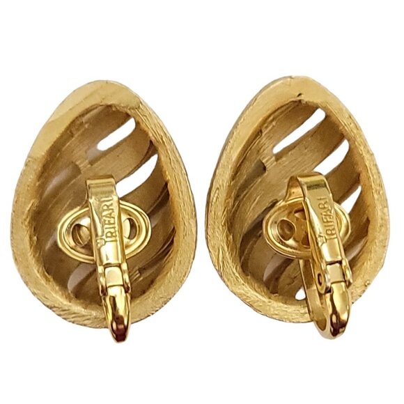 Trifari Crown Over T Gold Tone Egg-Shaped Clip On Earrings, Signed K132 - Picture 5 of 9